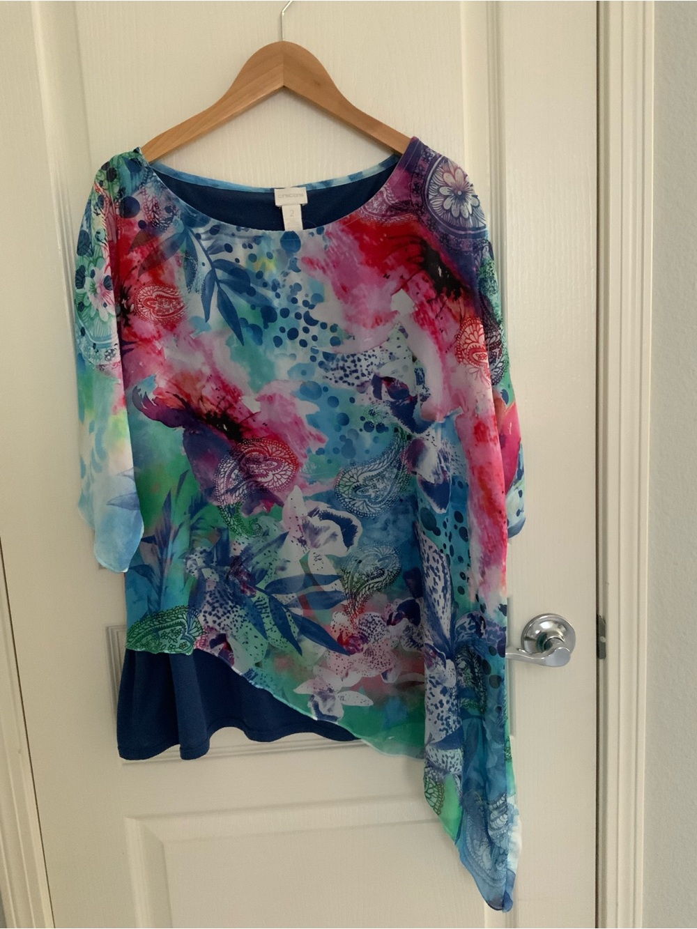 Vintage Chico's Multicolor Floral Watercolor Asymmetrical Tunic Large